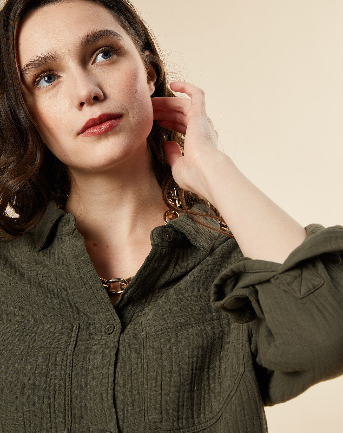 Chloé Stora Chemise en Gaze de Coton Chatou kaki