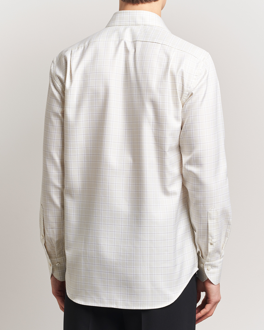 Stenströms Fitted Body Checked Shirt Beige