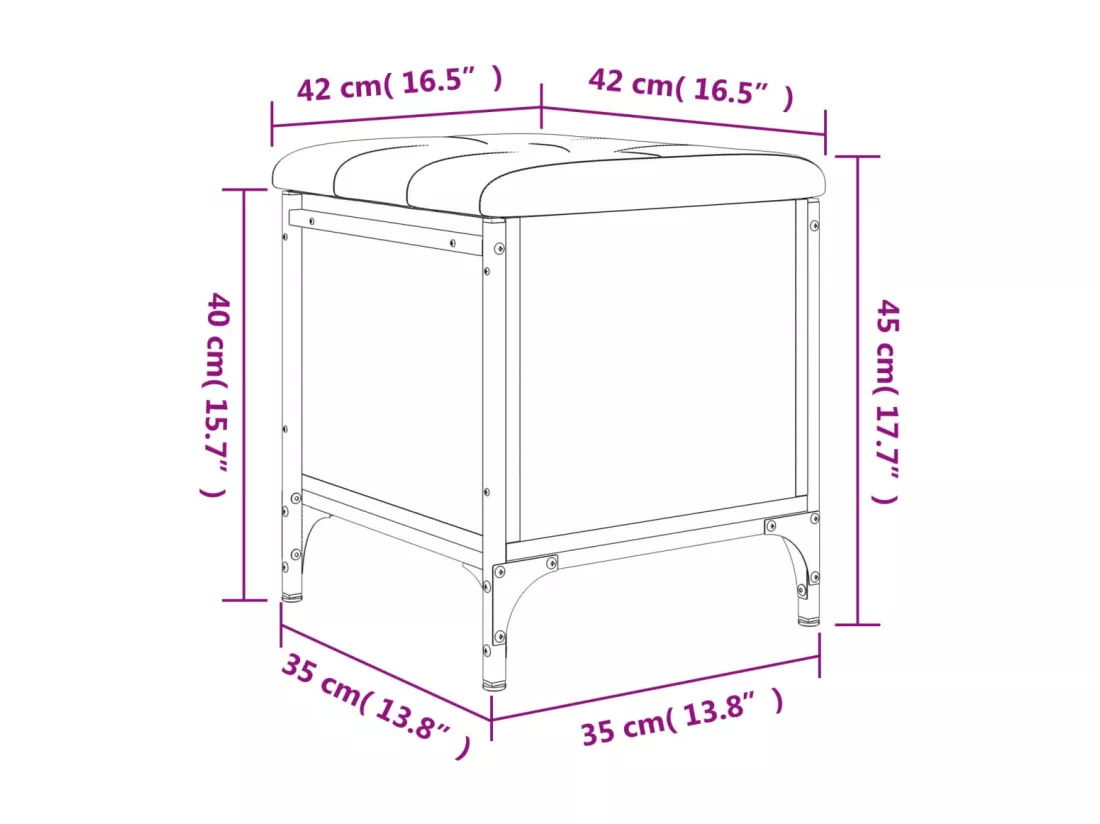 Banc de rangement noir 42x42x45 cm bois d'ingénierie