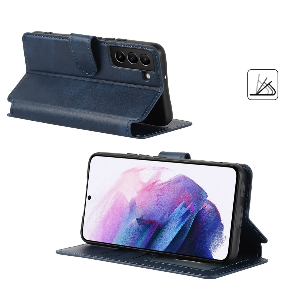Samsung Galaxy S22 5G Leder Tasche mit Kartenfach im Retro Style - Dunkelblau