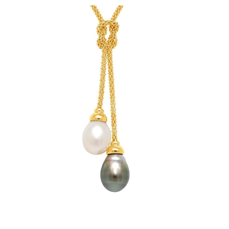 Collier et Pendentifs en Or jaune 750/1000 et Perle de Culture Blanche et Perle de Tahiti