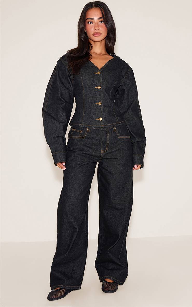 Bleu Indigo Foncé Jean Ballon Petite À Jambes Larges
