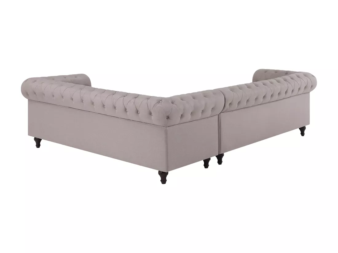 Canapé d'Angle à droite en Tissu Beige Housse Amovible Assise Large Chesterfield