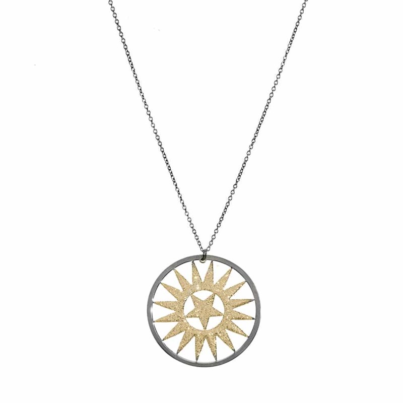 Collier étoile Des Neiges Argent Noir Glitter Doré
