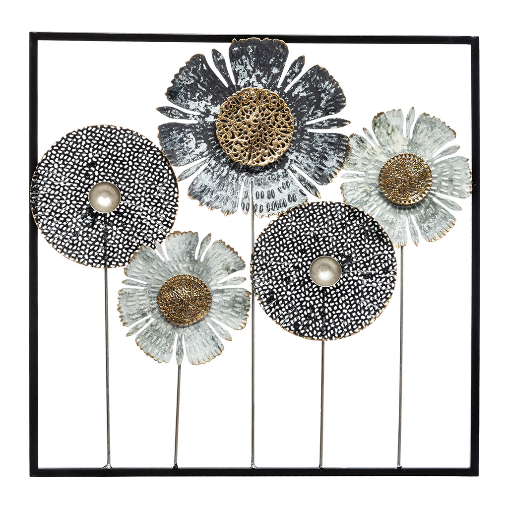Décoration murale métal fleurs 50x50cm