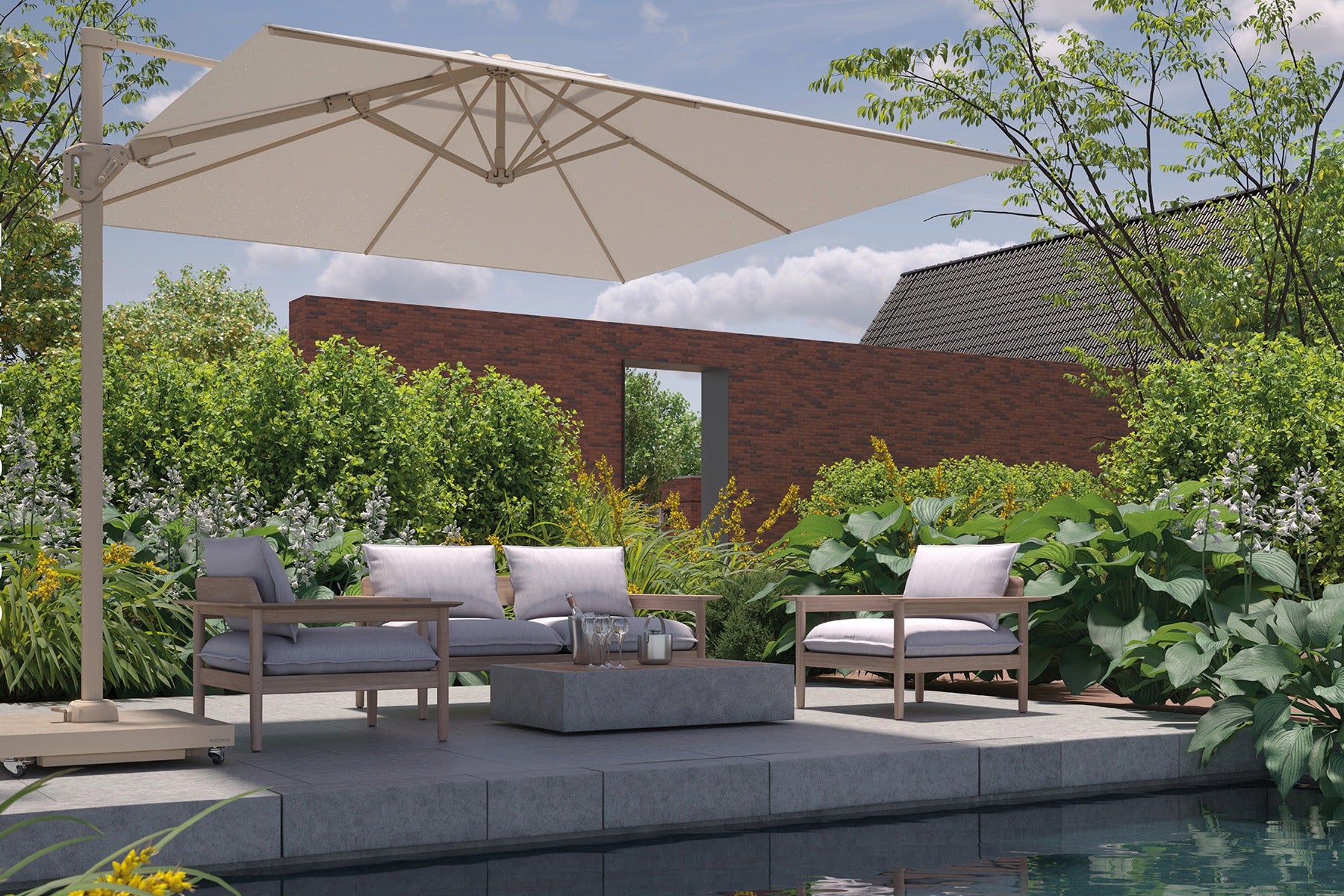 Platinum Challenger Zweefparasol T2 premium - 3x3 m. Champagne - Sand