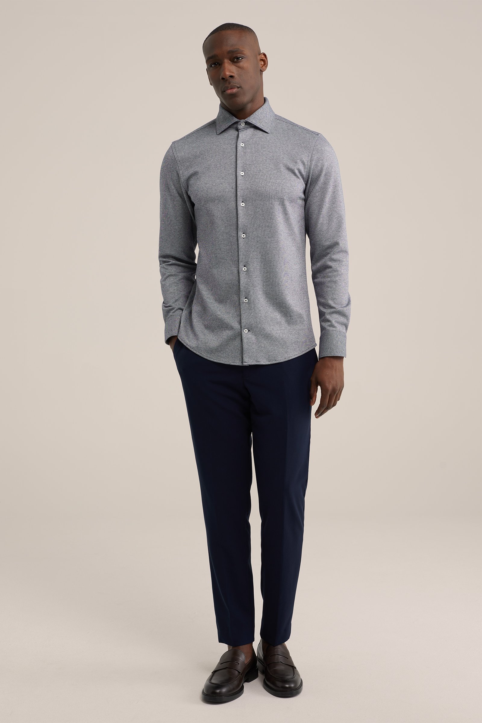 premium gebreid overhemd met stretch WE Fashion Donkerblauw