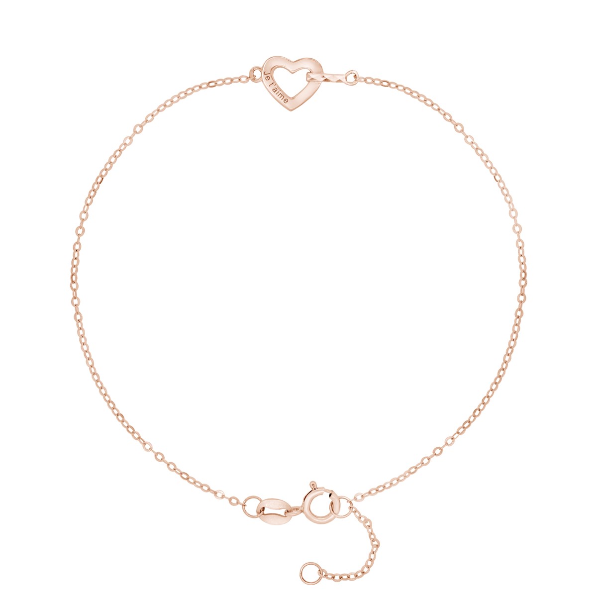 Bracelet Fantaisie en Or Rose - Coeur Je t'aime - Fermoir Anneau ressort