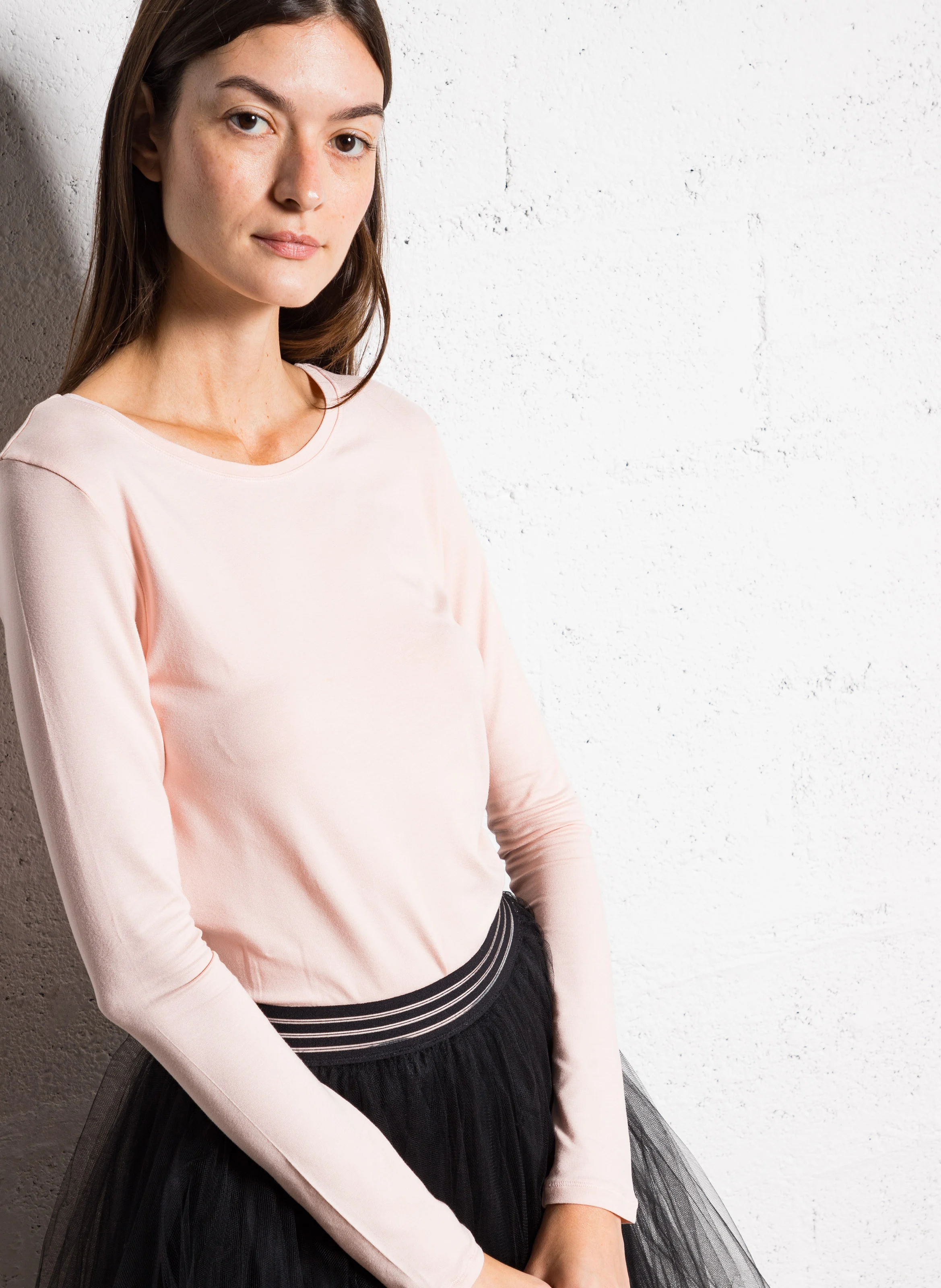 Tee-shirt col rond en maille jersey | Rose