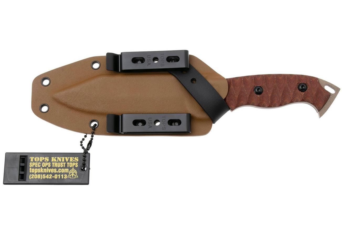 TOPS Knives M-PAT, MPAT-01, 1095 Coyote Tan Coating, Tan Canvas Micarta, survivalmes, Seth Brown design