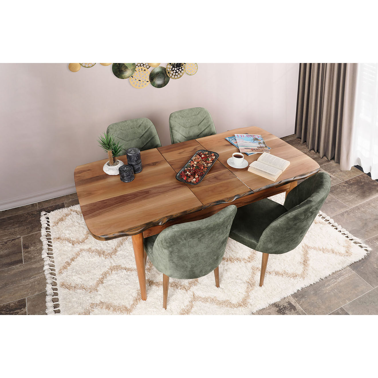 Wooden Art 4 chaises dallas marron/vert - 50x90x49 cm
