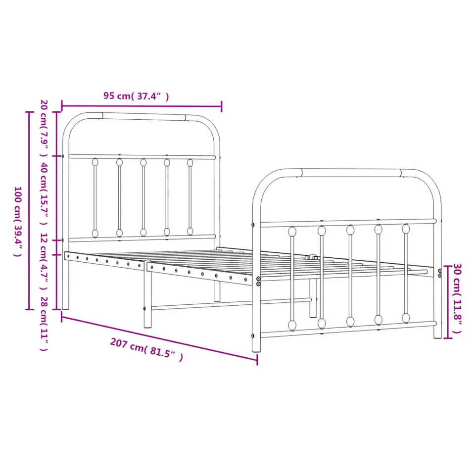 vidaXL - Bed frame met hoofd- en voeteneinde - Zwart - Metaal - 90x200 cm