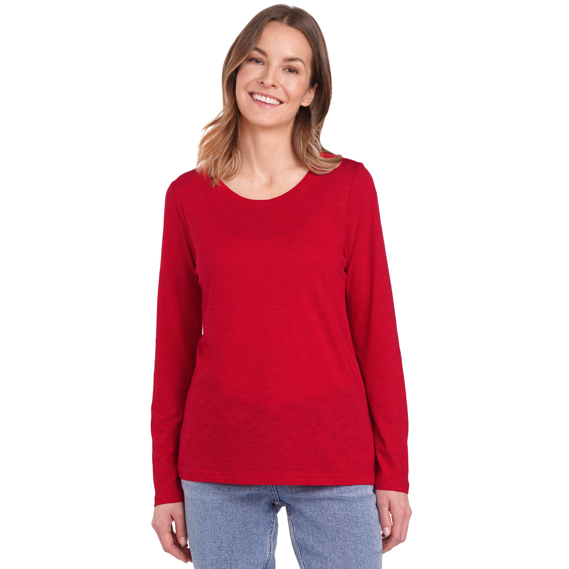 Gina Benotti Damen Langarmshirt unifarben rot
