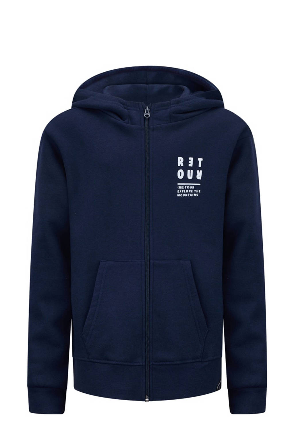 Retour Jeans sweatvest Asher met printopdruk donkerblauw