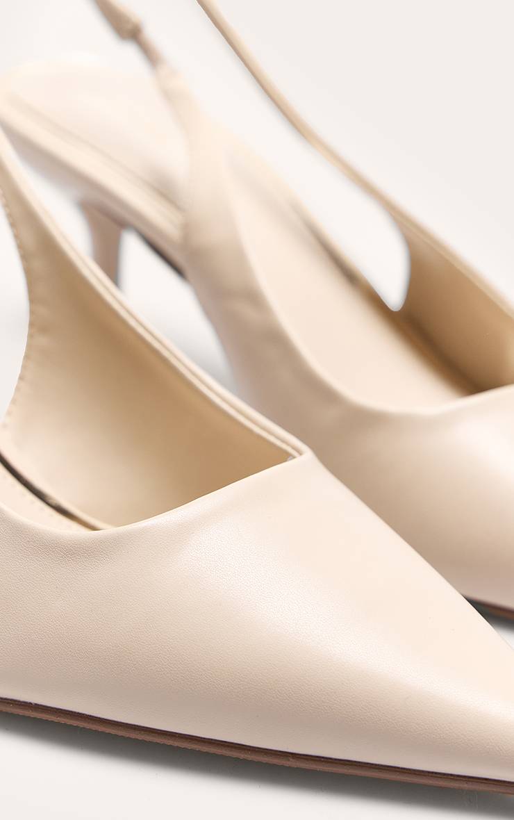 Crème Escarpins À Bout Pointu Et Bride Arrière En Synthétiquecuir À Talon Moyen
