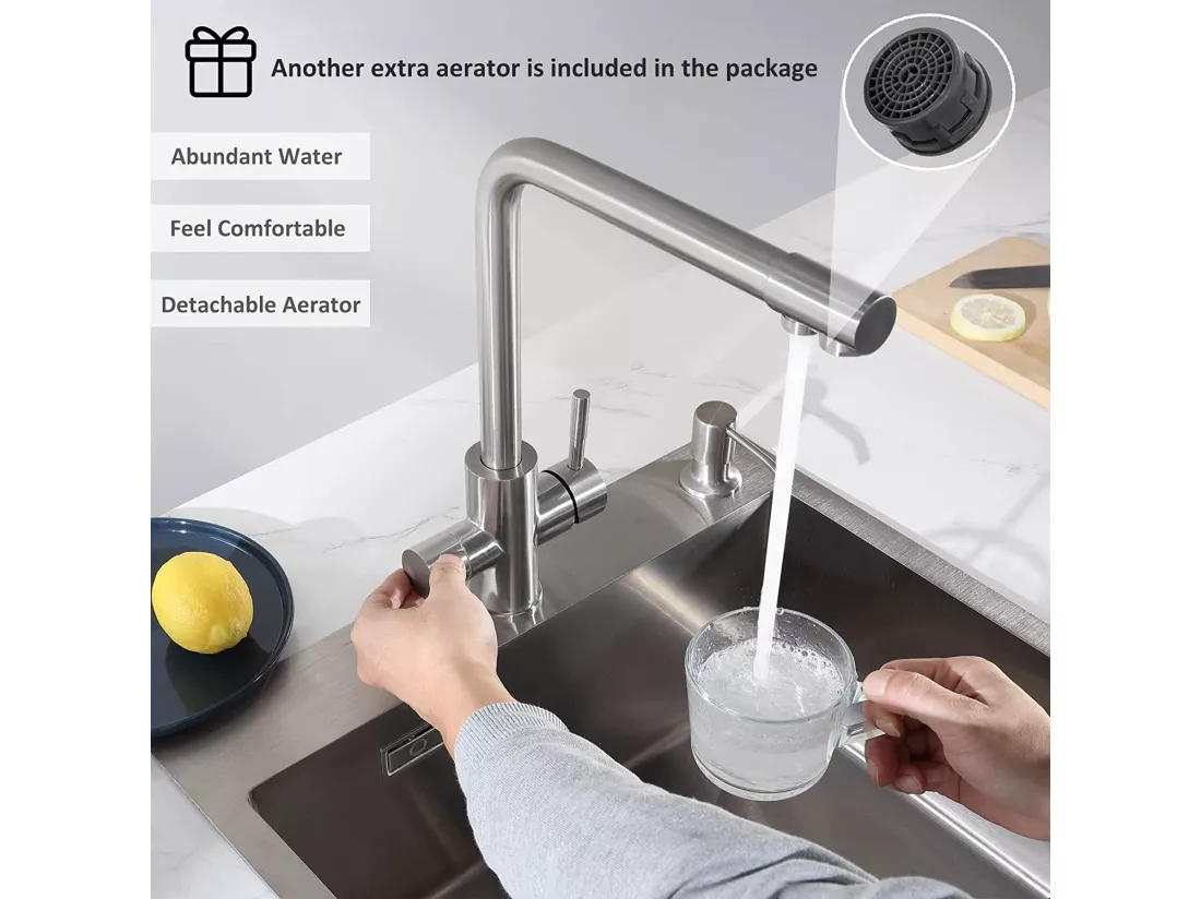 Evier 1 Bac en Quartz et Résine, 3 Options de Montage, 50*44*20cm + Mitigeur Cuisine pour Sstème D'osmose