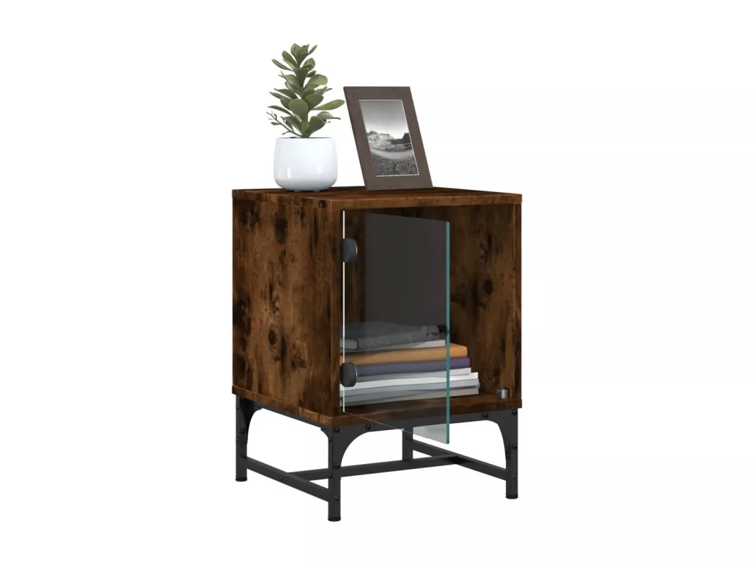 Prolenta Premium - Tables de chevet et portes vitrées 2 pcs chêne fumé 35x37x50 cm