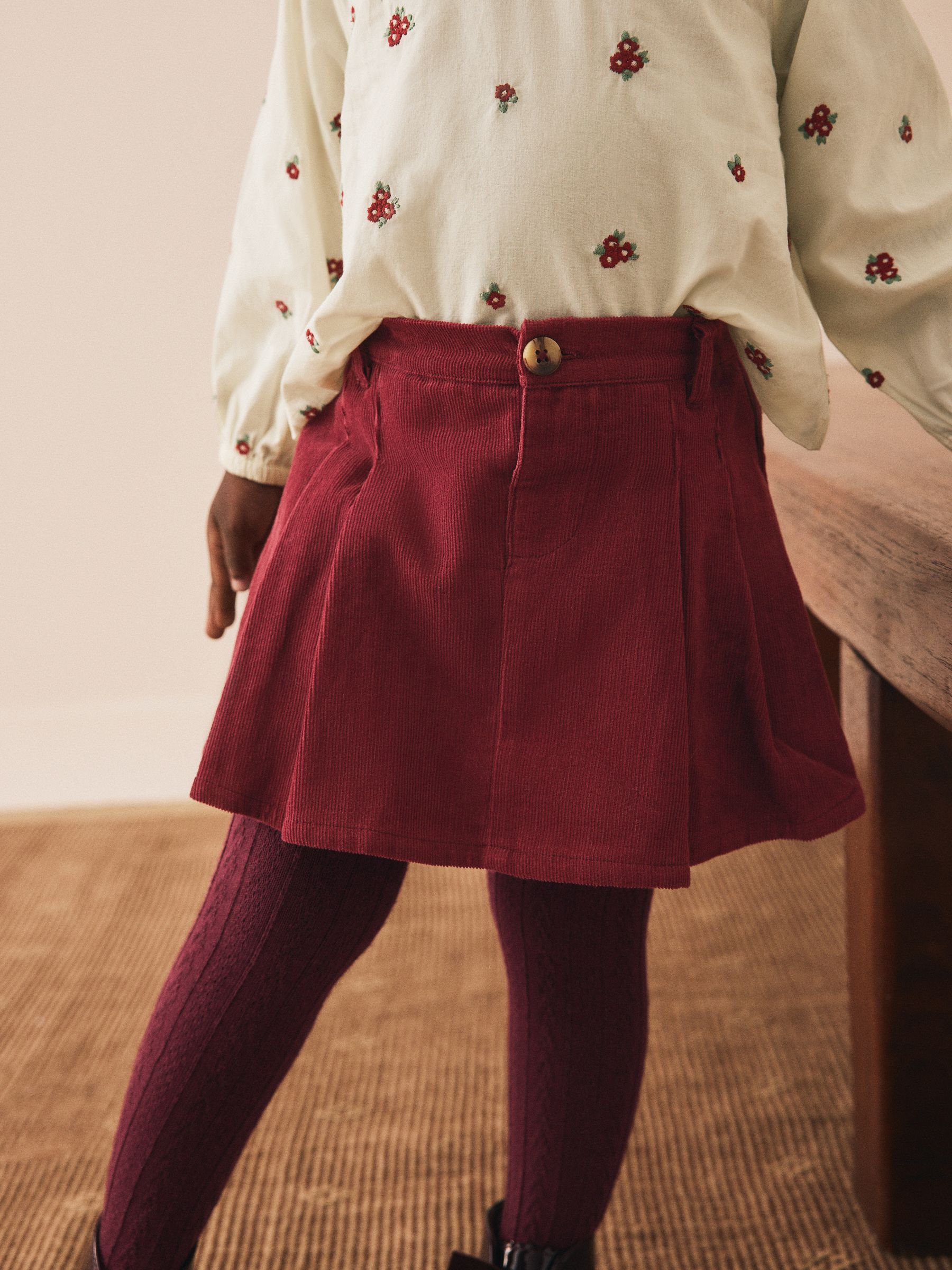 Rood - Skort Embellished Blouse and Tights Set (3mths-7yrs)