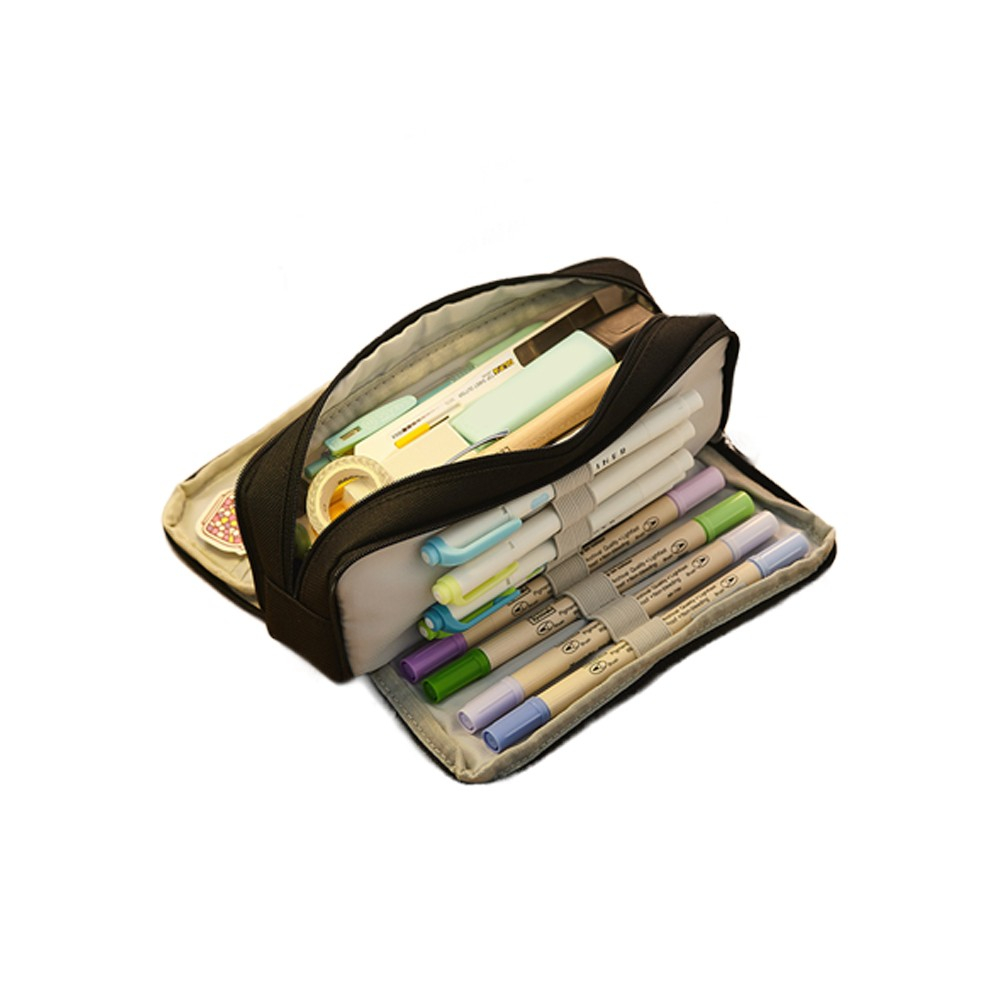 Schreibgeräte Organizer Schlamperbox Stift Etui mit Netztaschen - Schwarz