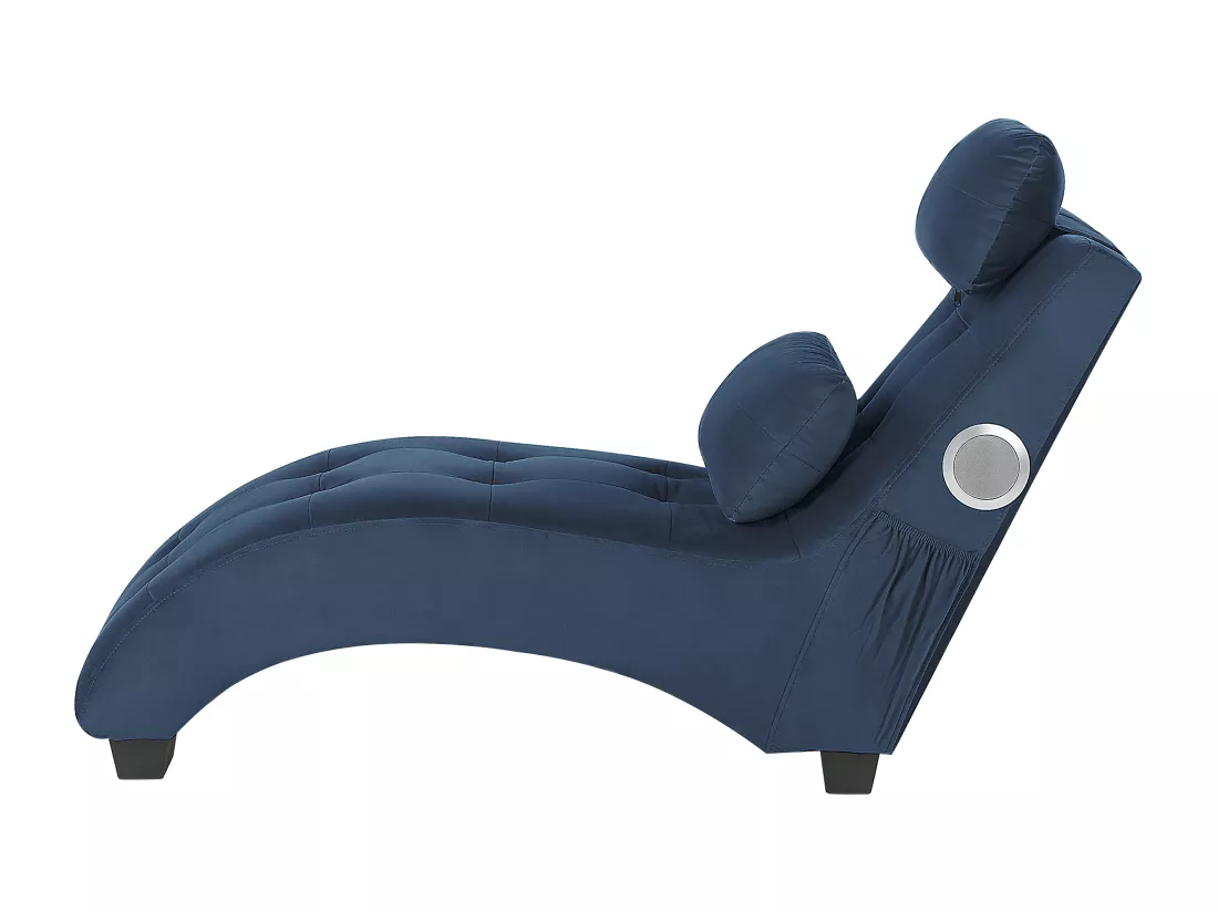 Chaise longue en velours bleu avec port USB et haut-parleur bluetooth SIMORRE