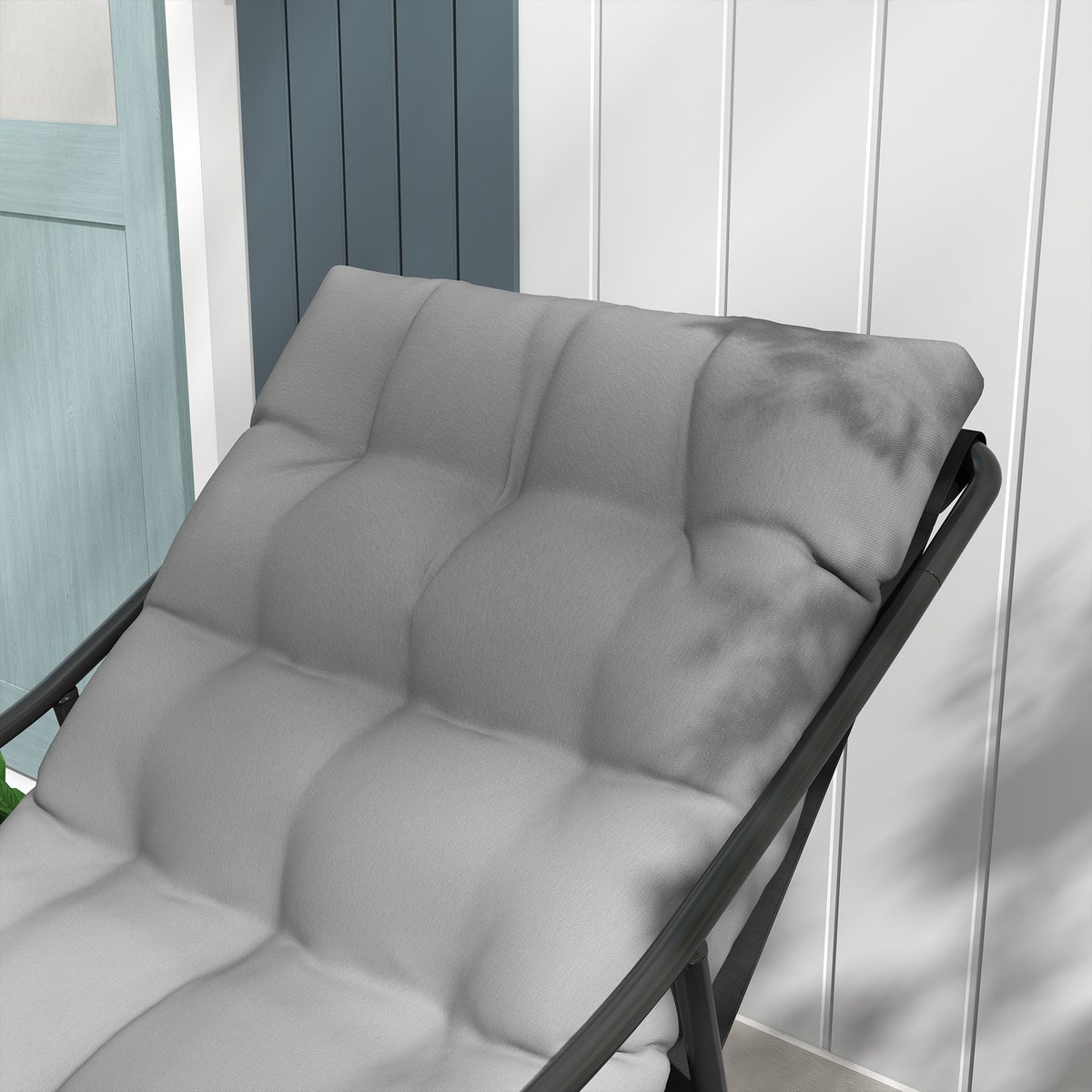 Outsunny tuinstoel, tuinstoel met dik zitkussen, 62cm x 110cm x 88cm, staal+polyester, grijs