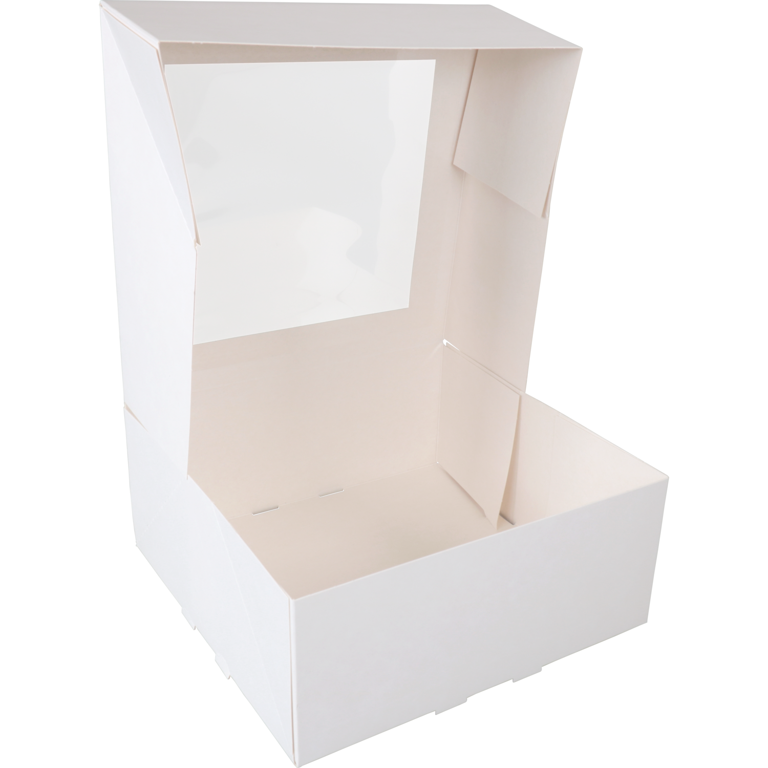 Gebaksdoos, karton + PET, 21x21x9cm, met venster, wit