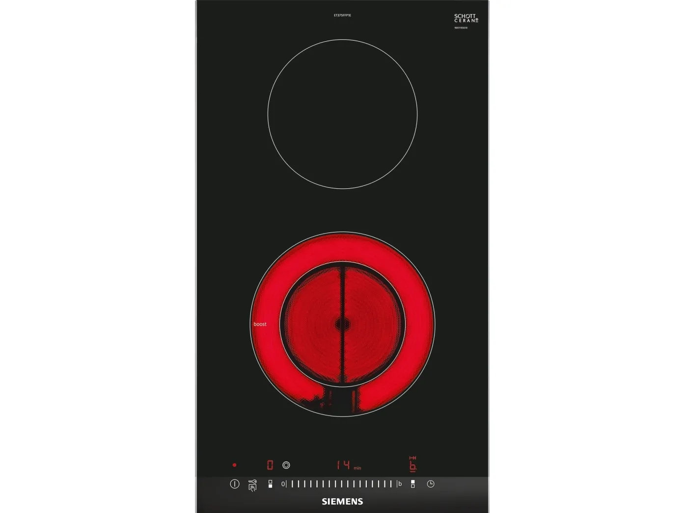 Siemens iQ300 ET375FFP1E - Keramisk kogeplade - 2 plader - Niche - bredde: 27 cm - dybde: 49 cm - med rustfrit stål-sidepynt, - med facetteret frontkant - børstet aluminium/sort