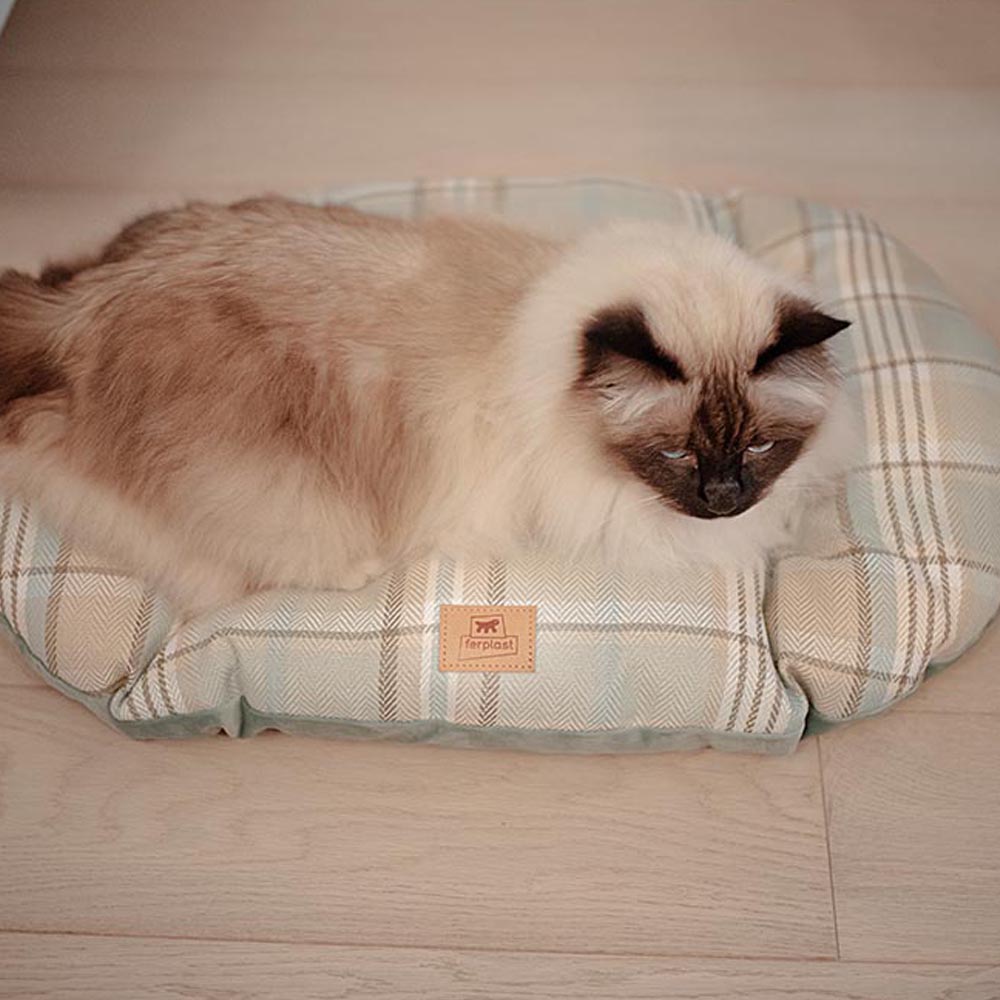 Coussin rembourré pour chiens et chats scott 65/6, double-face, écossais, velours doux, lavable, bleu