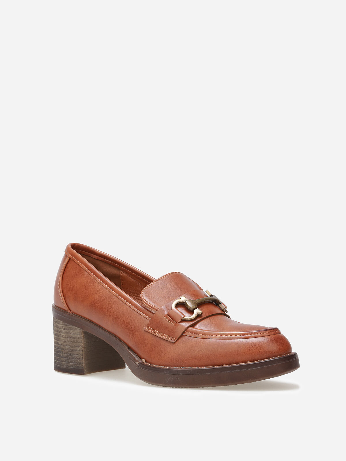 Mocassins à talon et mors métallique- Camel