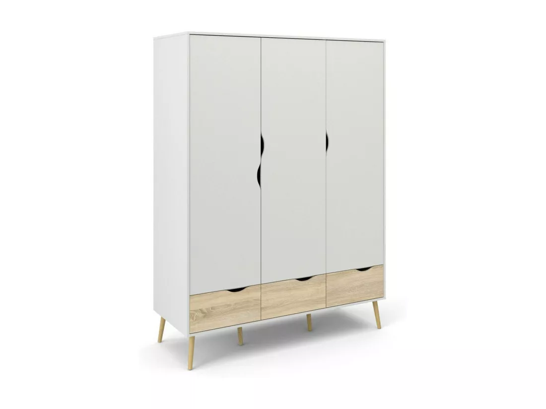Garde-robe 3 portes Dselv, Meubles de chambre, Penderie de plain-pied, Placard à vêtements, 147x58 h200 cm, Blanc et chêne