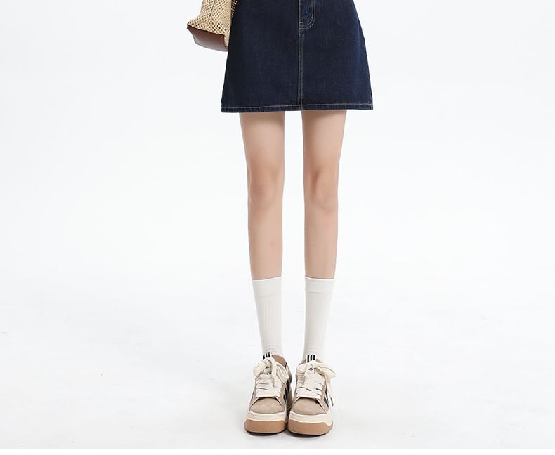 Denimot - Hoge taille gewassen mini A-lijn denim rok