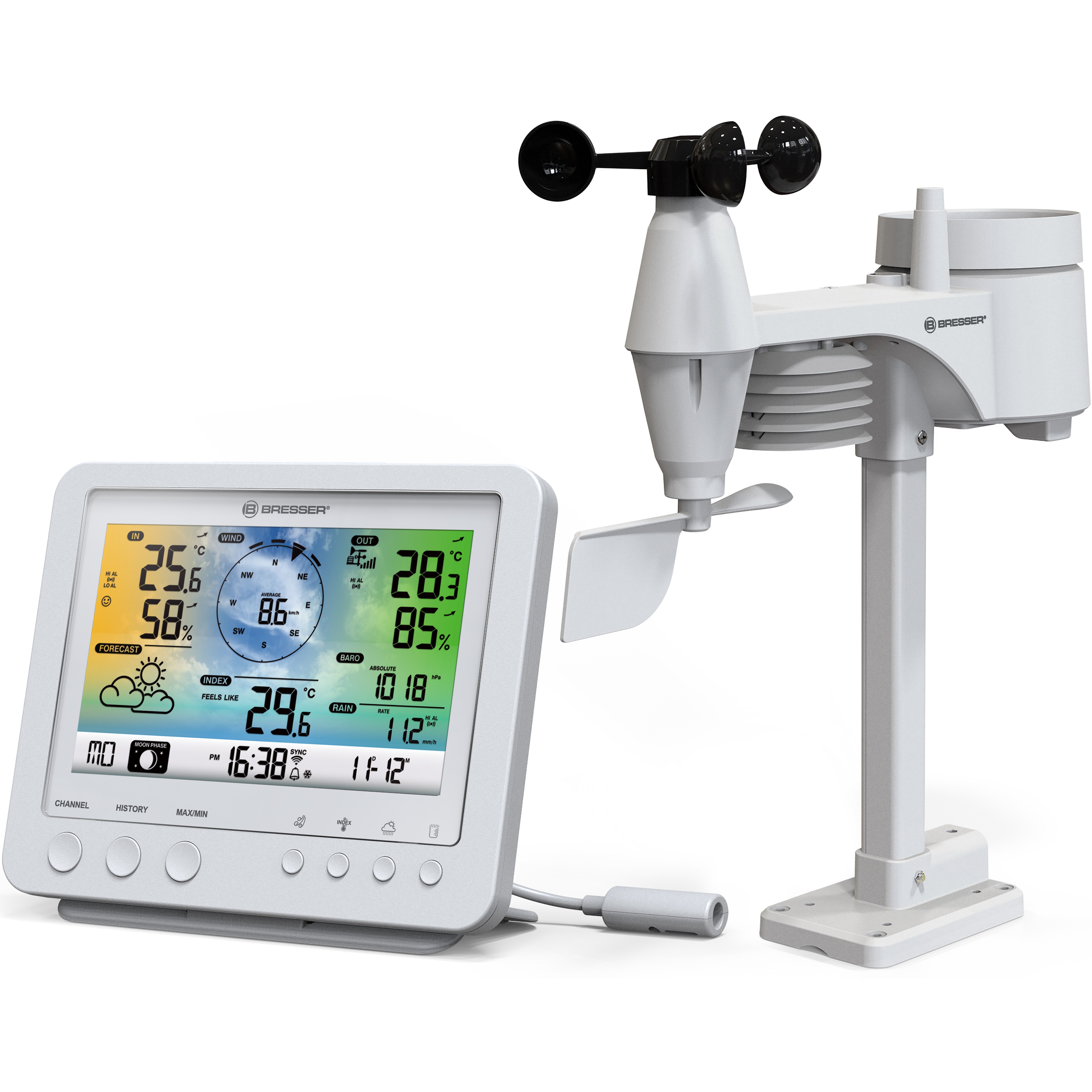 BRESSER WLAN-Farbwetterstation mit 5-in-1-Profi-Sensor weiß