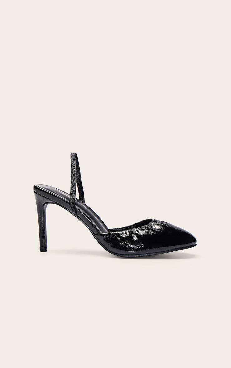 Noir Escarpin Slingback Bout Rond En SYNTHÉTIQUE Plissé