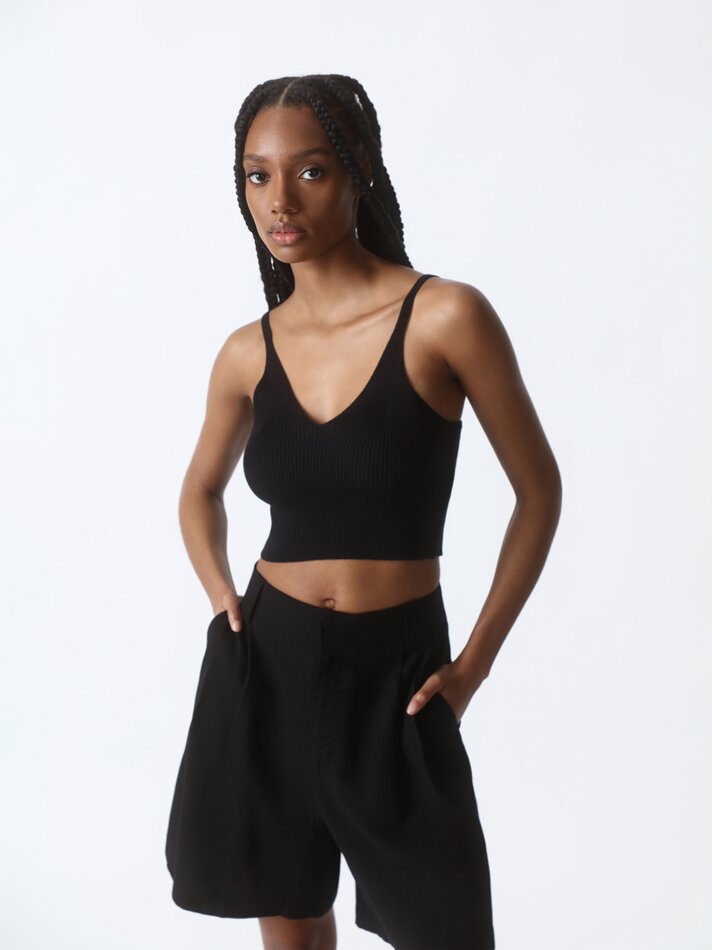 Top cropped de tricô - Preto