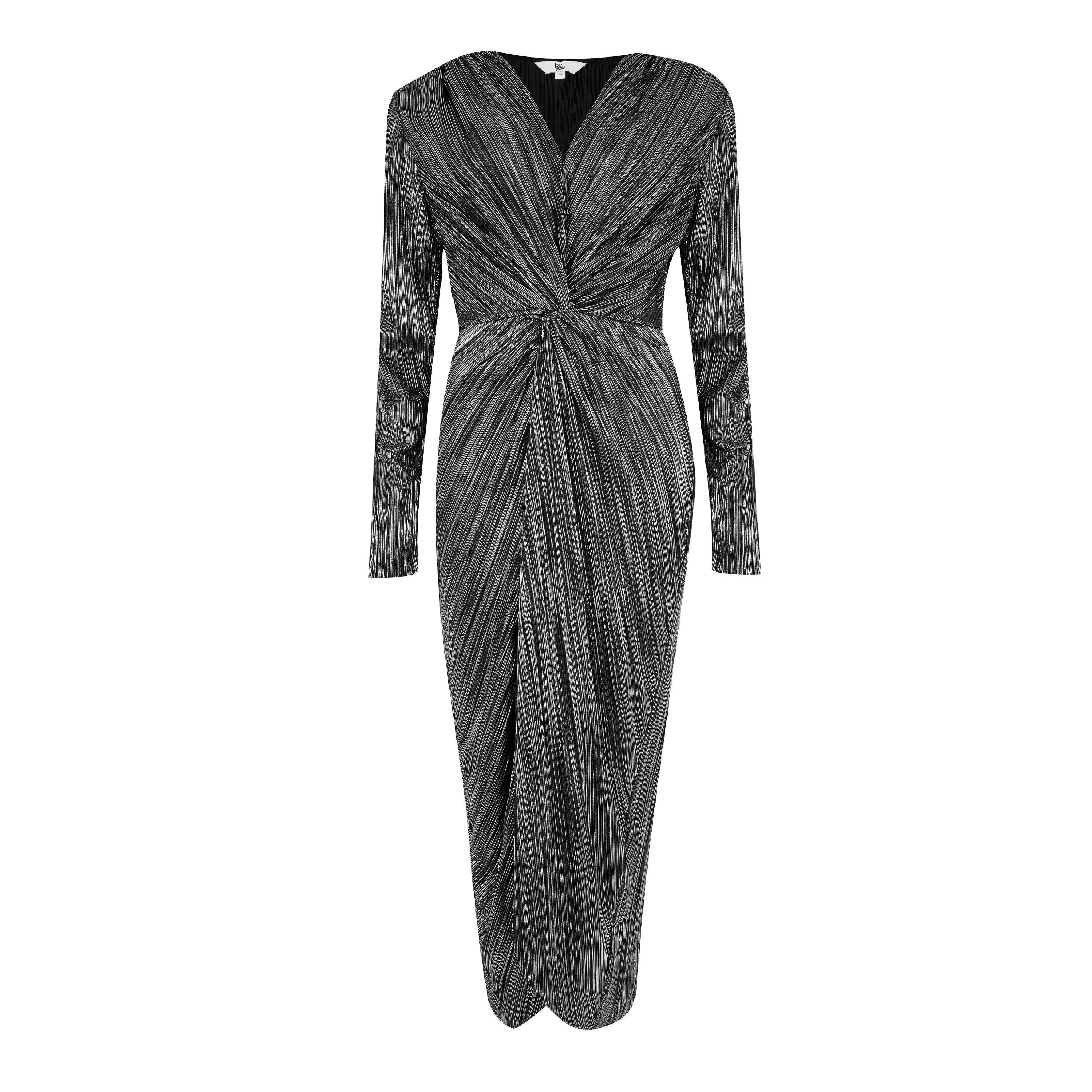 Be You Ladies Metallic Plisse Midi Dress