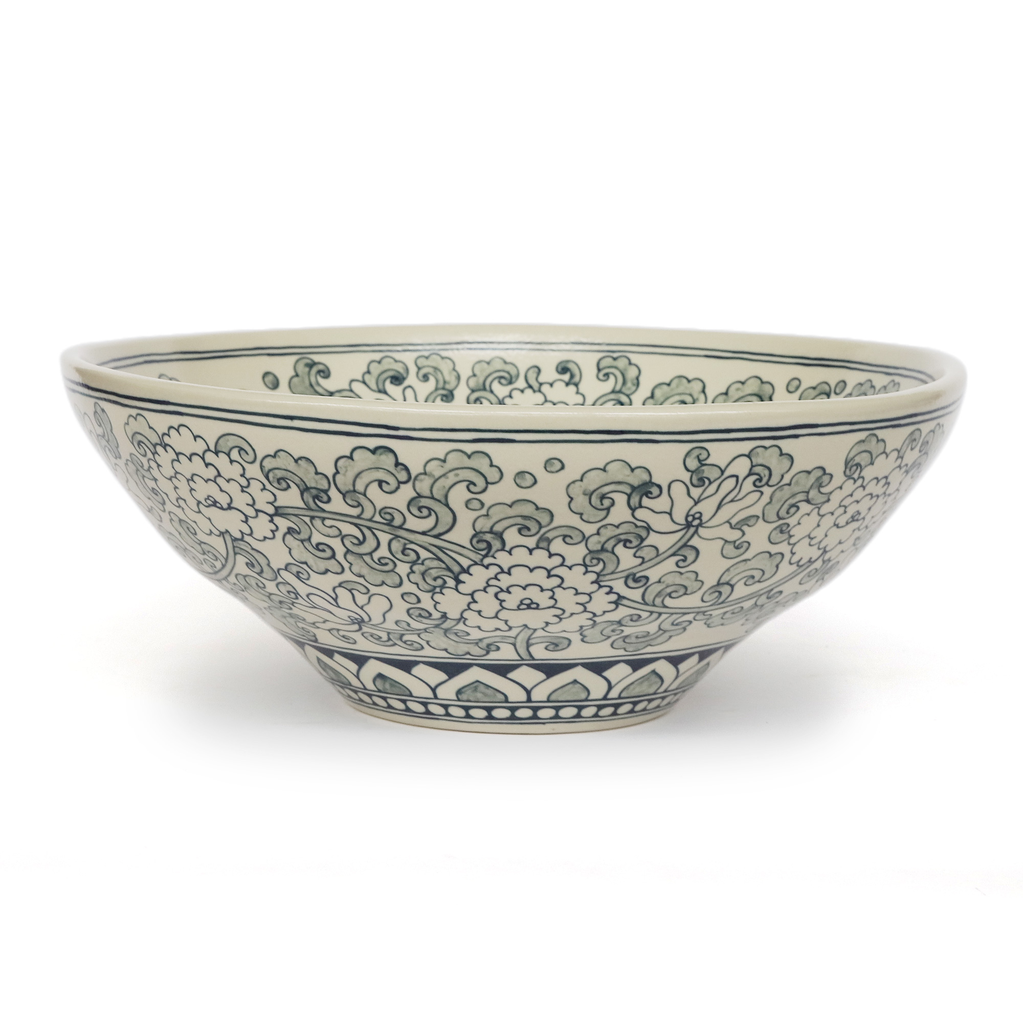 Keramik-Aufsatzwaschbecken 'Floral', hellgrau, blau, Ø 41 cm, H 15 cm von fischer's lagerhaus