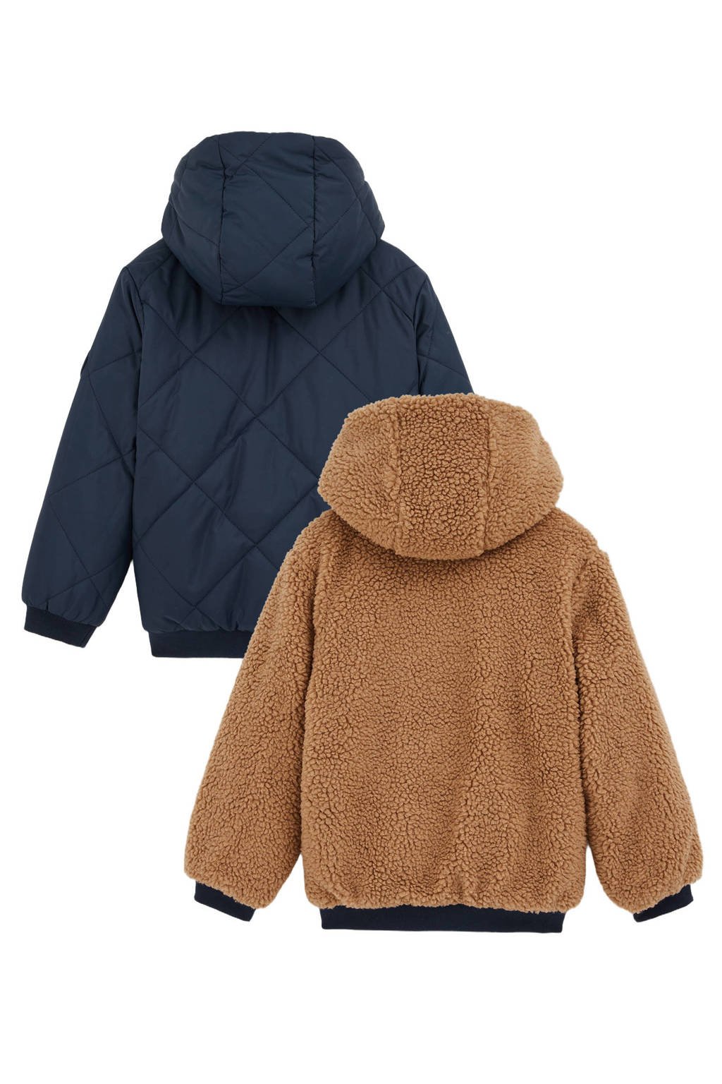 WE Fashion Blue Ridge teddy reversible jas winter donkerblauw