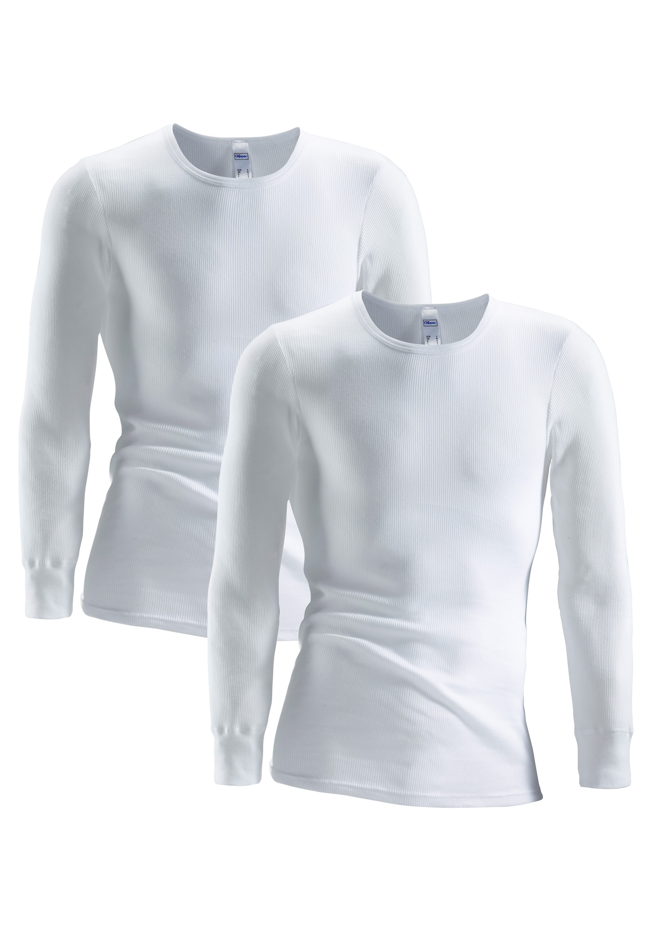 Clipper Unterhemd 2 Stk. tlg., schlichtes Basic, Unterziehshirt - in Doppelripp, Langarmshirt