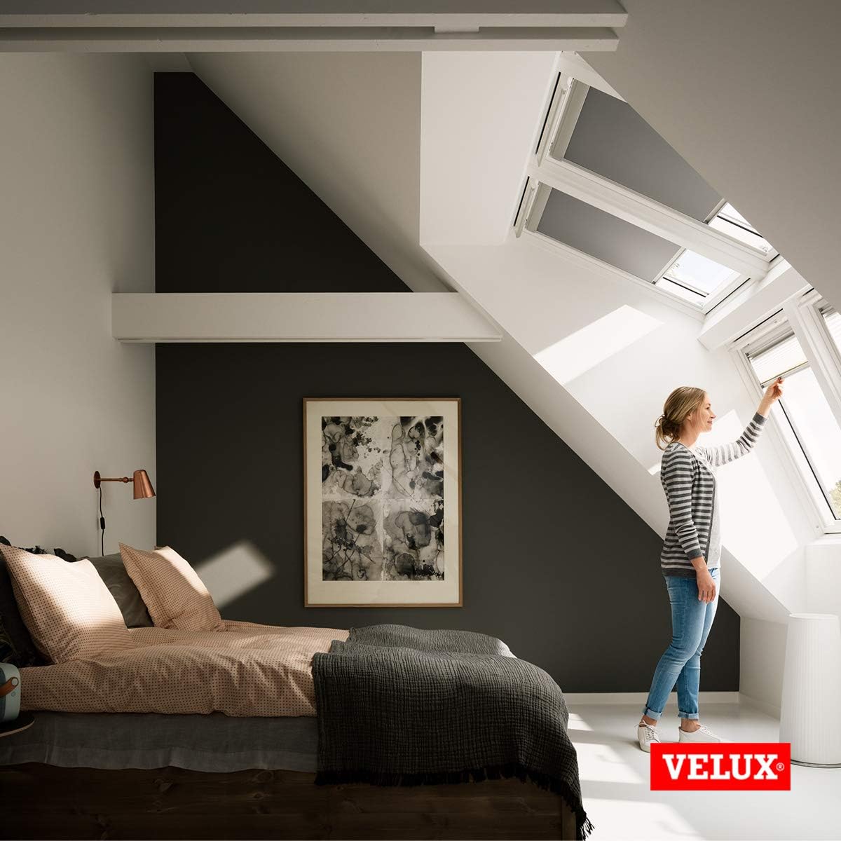 VELUX Original Dachfenster Duo Verdunkelungsrollo für FK06, Grau, mit weißer Führungsschiene