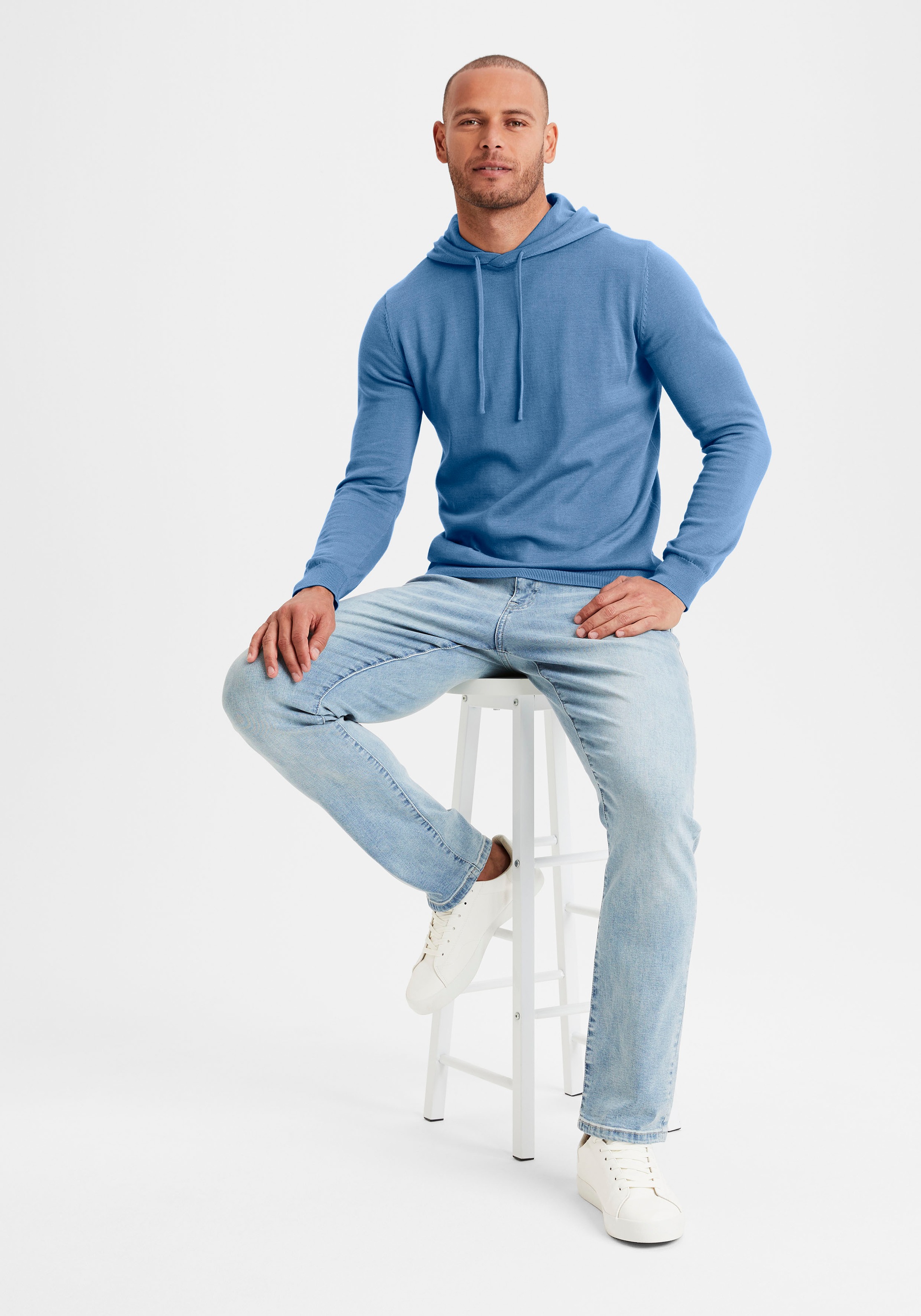 H.I.S Hoodie », Strickpullover mit Kapuze«, Feinstrick aus pflegeleichter Baumwollmischung