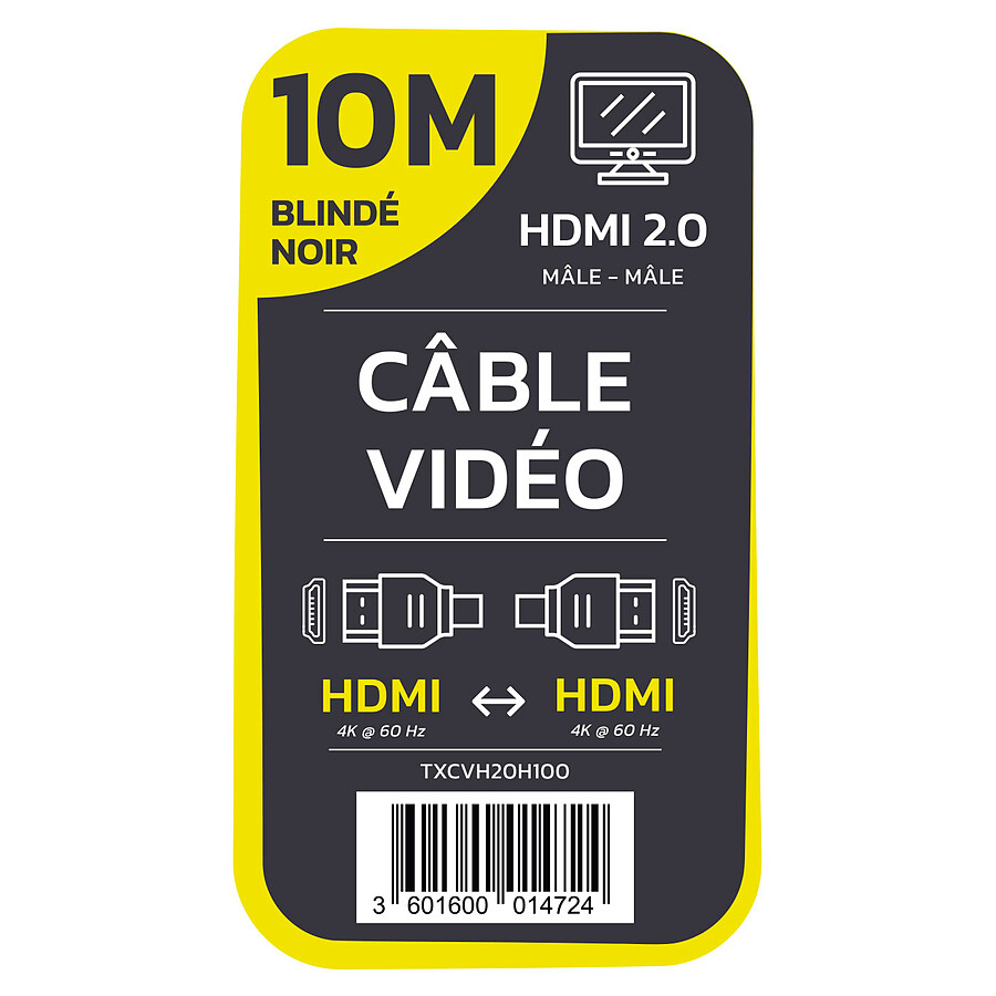 TEXTORM Câble HDMI 2.0 blindé - Mâle/Mâle - 10 m