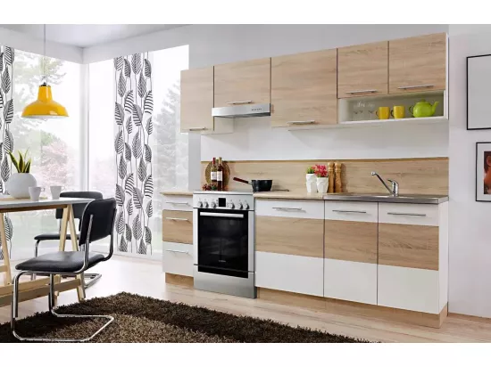 Cuisine LAX finition BOIS et blanc mat 7 éléments 240 cm