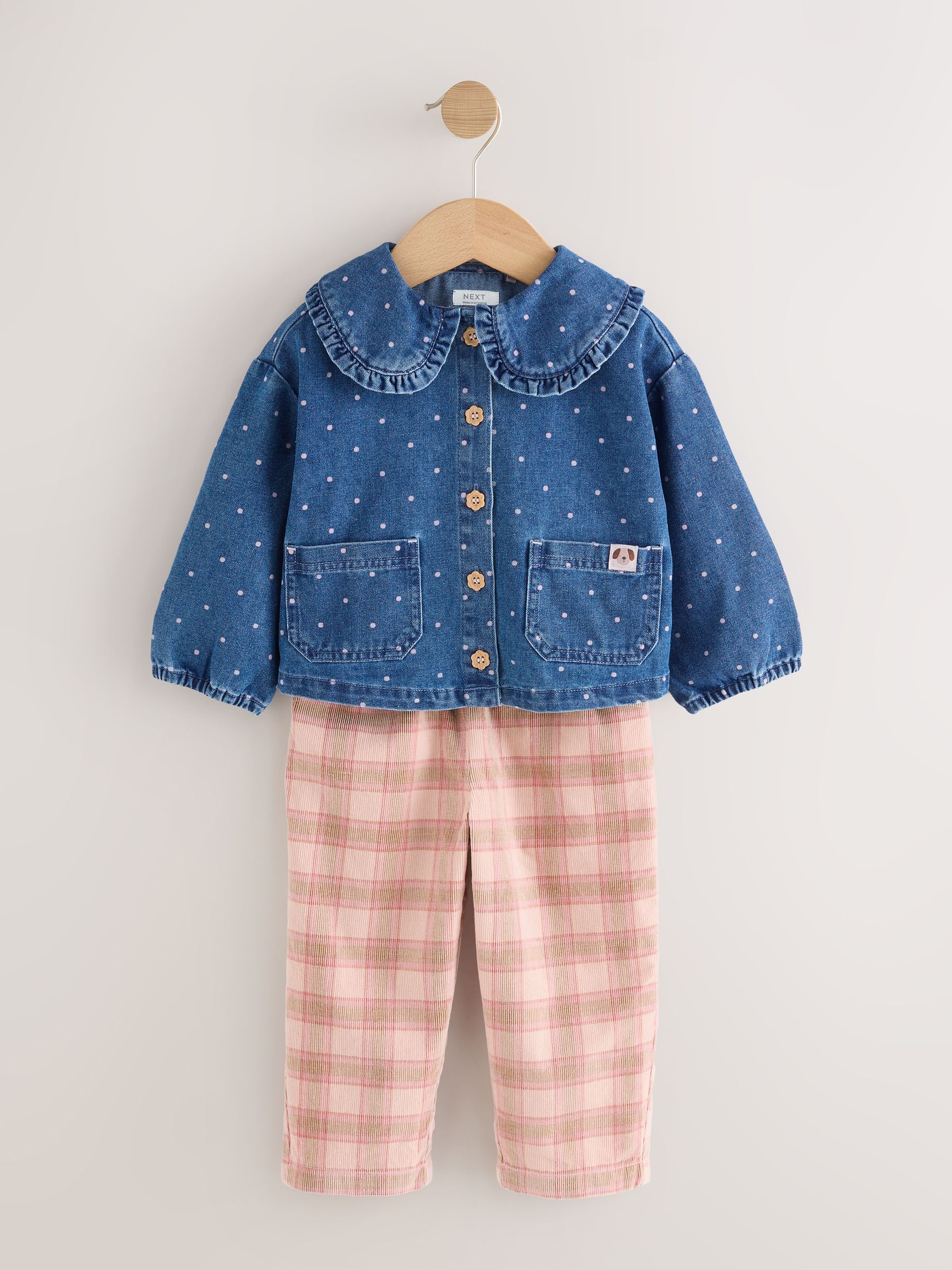 Normaal blauw - Set van denim overhemd en geruite broek (3mnd-7jr)