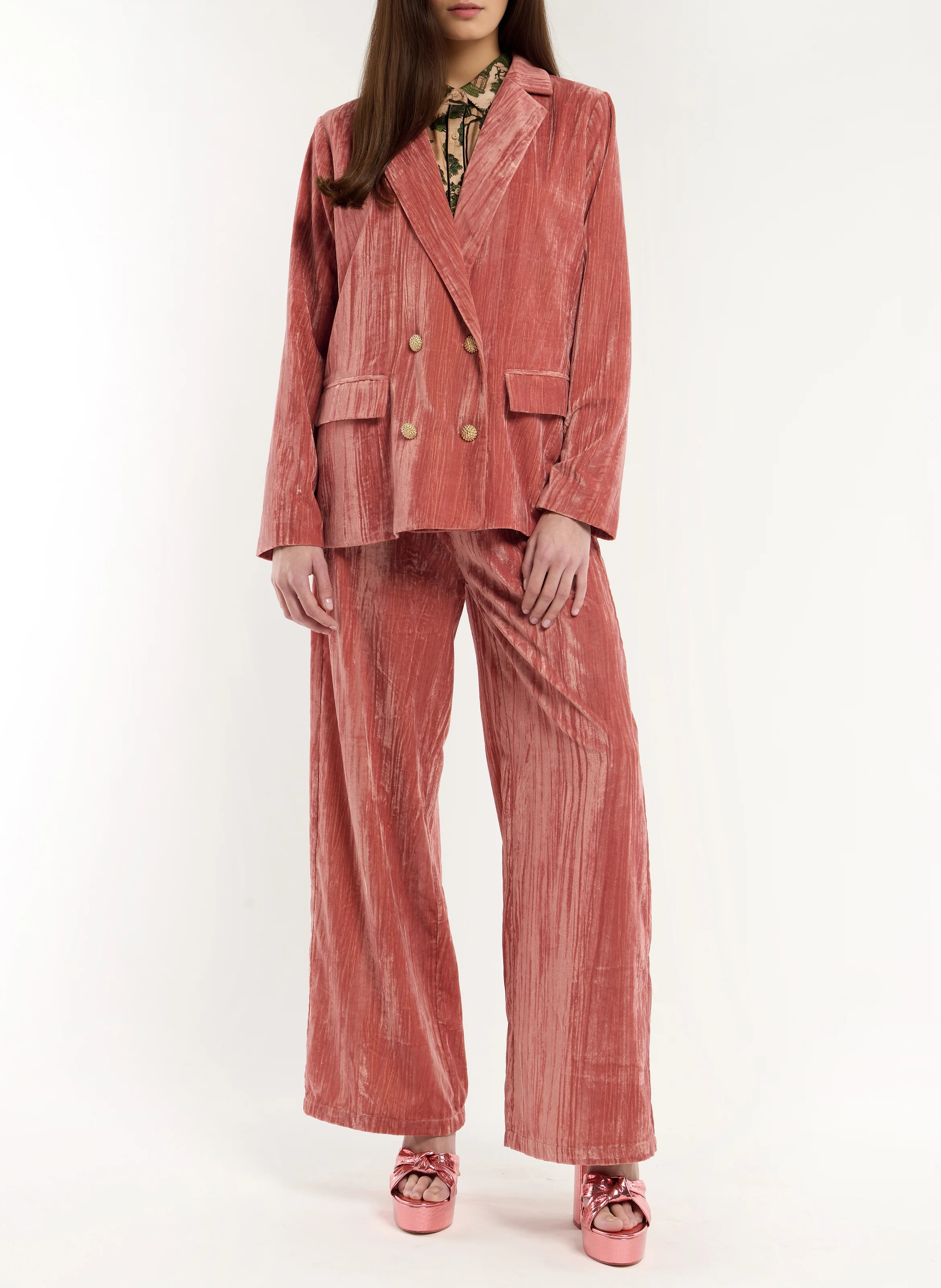 KIM - Veste de tailleur droite effet velours | Rose