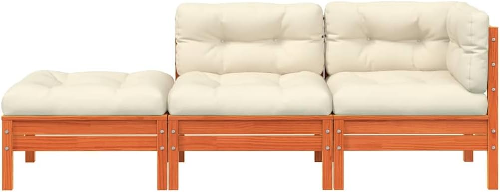 vidaXL Gartensofa 3-Sitzer, Modular Sofa mit Kissen Hocker, Gartensessel Ecksofa mit Lattenrost, Relaxsessel Lounge Sessel Gartenmöbel