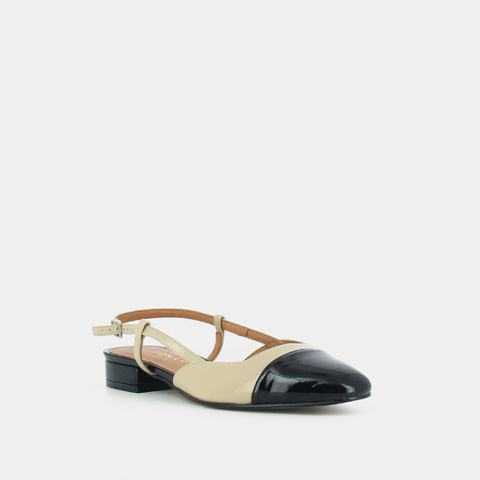 Ballerines ouvertes  en cuir vernis noir et beige