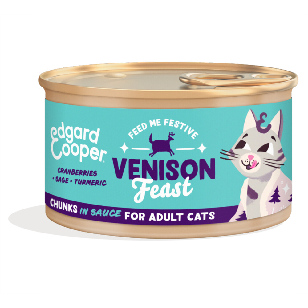 18x Edgard & Cooper Feestelijk Kattenvoer Adult Chunks Hert85 gr