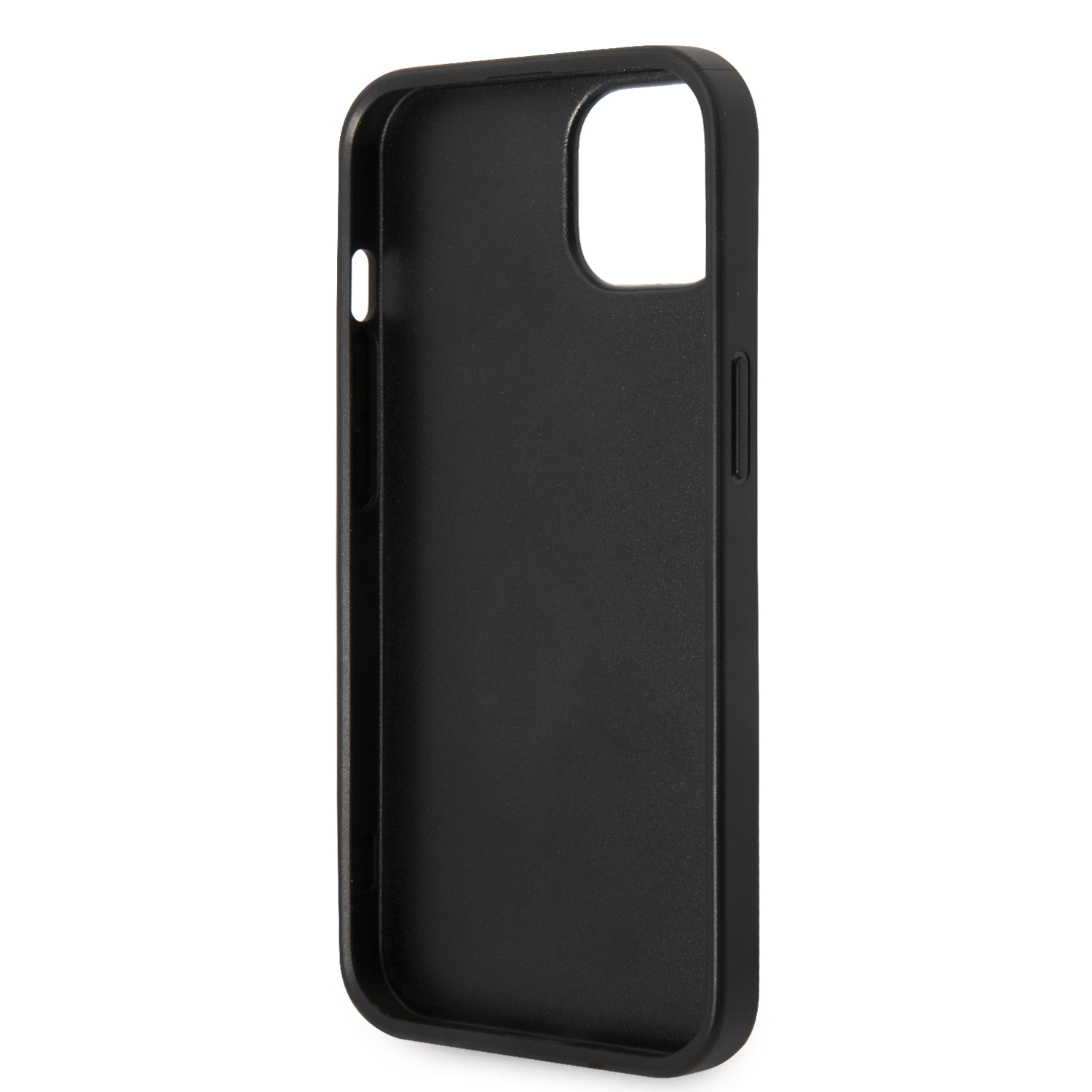 iPhone 14 Leder Hardcase Hülle Metall Logo (GUHCP14S4GMGGR) - Grau / Gold