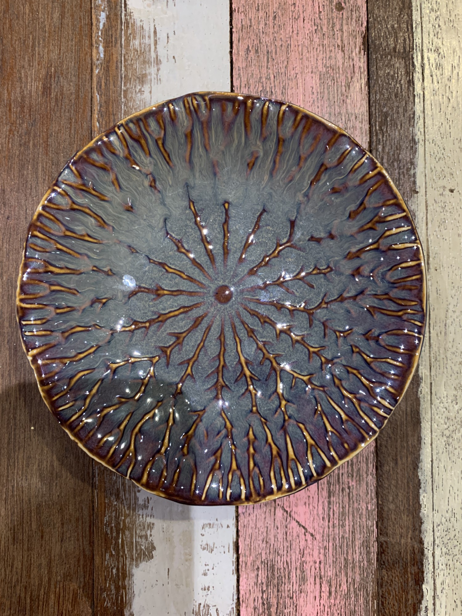 Servierplatte aus Keramik 'Lotusblatt', blau, Ø 16 cm, H 3 cm zu 8,80