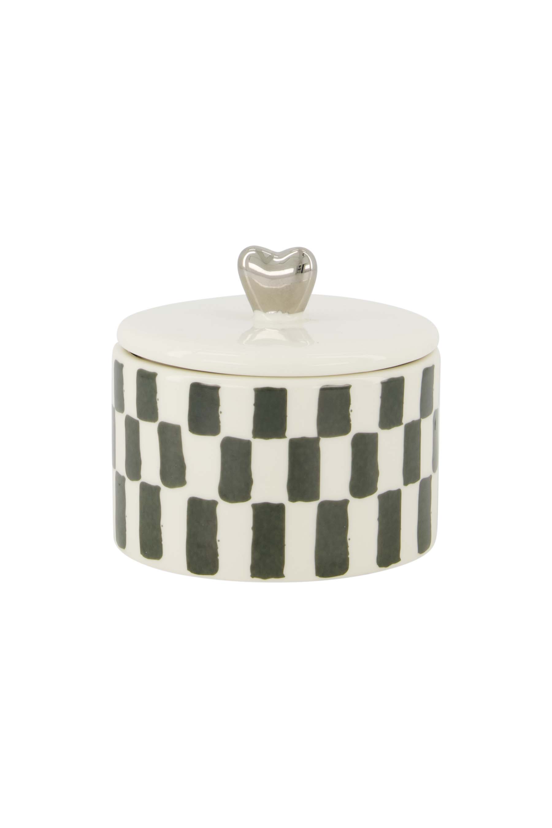 geurkaars keramiek met deksel zilver hartje wit/grijsblauw